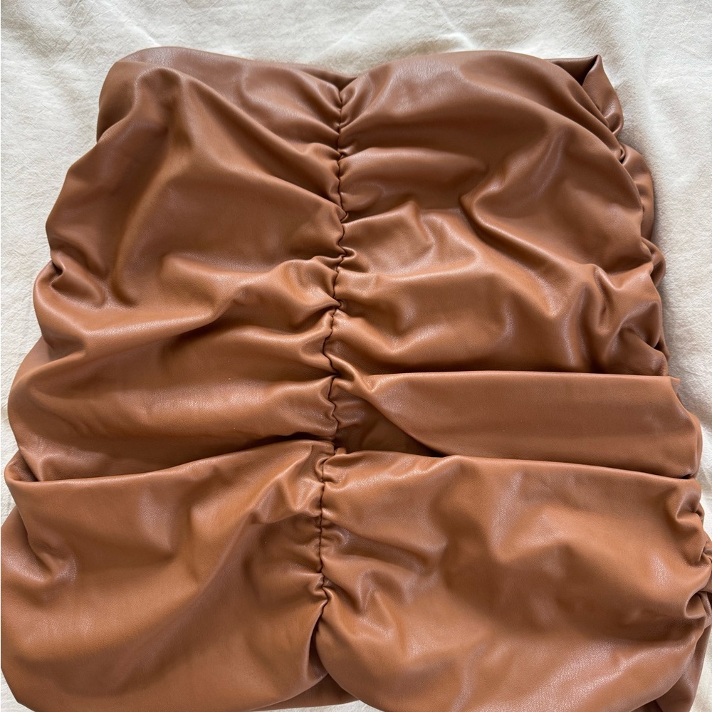 Vestique Ruched Brown Pencil Skirt